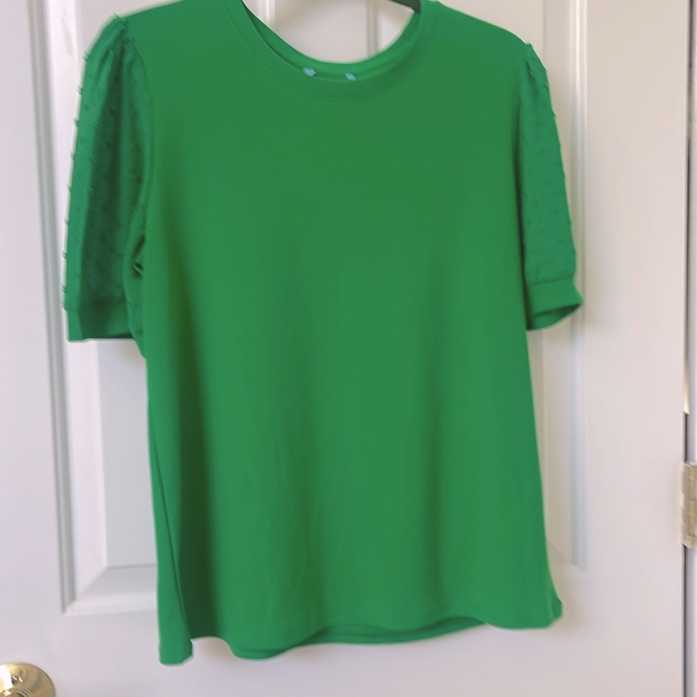 Cece puff sleeve emerald green top